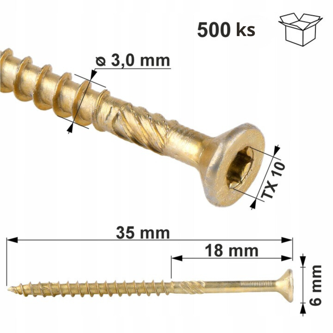 3x35mm - Vruty / Skrutky do dreva so zápustnou hlavou TORX - KMWHT