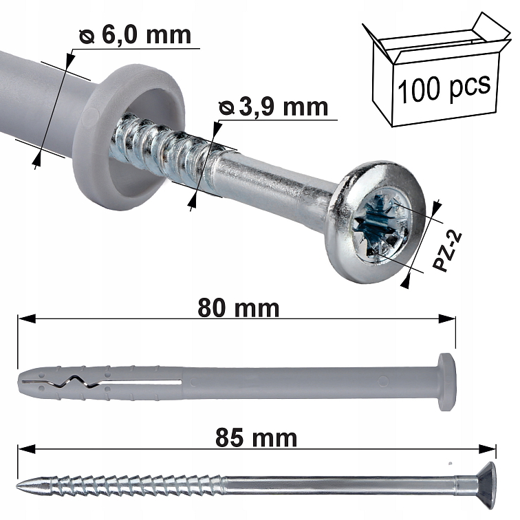 6x80mm Natĺkacie hmoždinky SM
