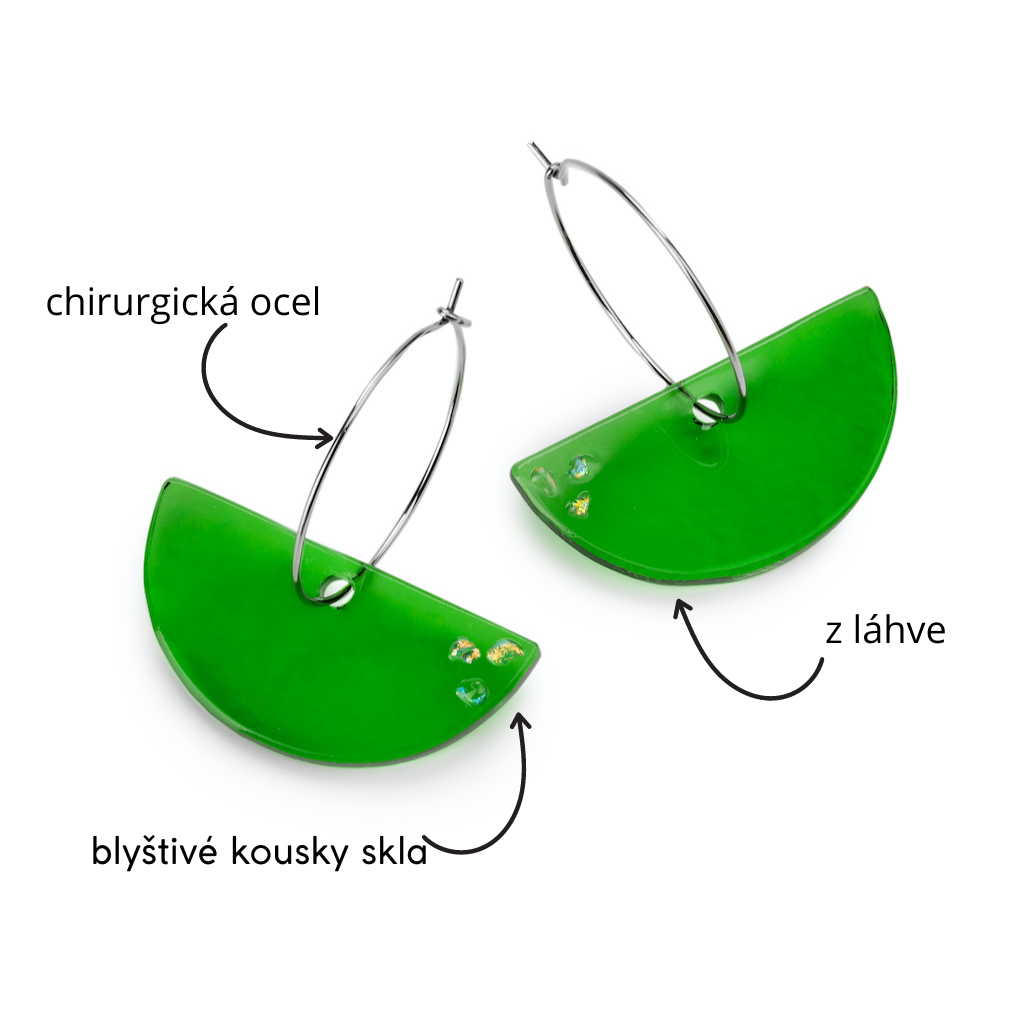 Náušnice Eudokia z láhve Bohemia sekt se třpytkami na kroužku