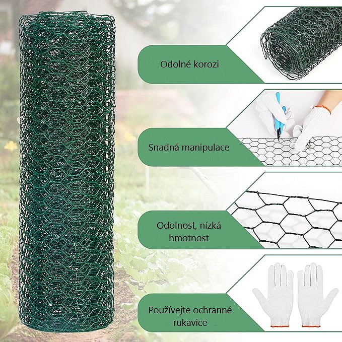 Chovatelské šestihranné pletivo poplastované (Zn + PVC) - oko 13 mm 1000 mm