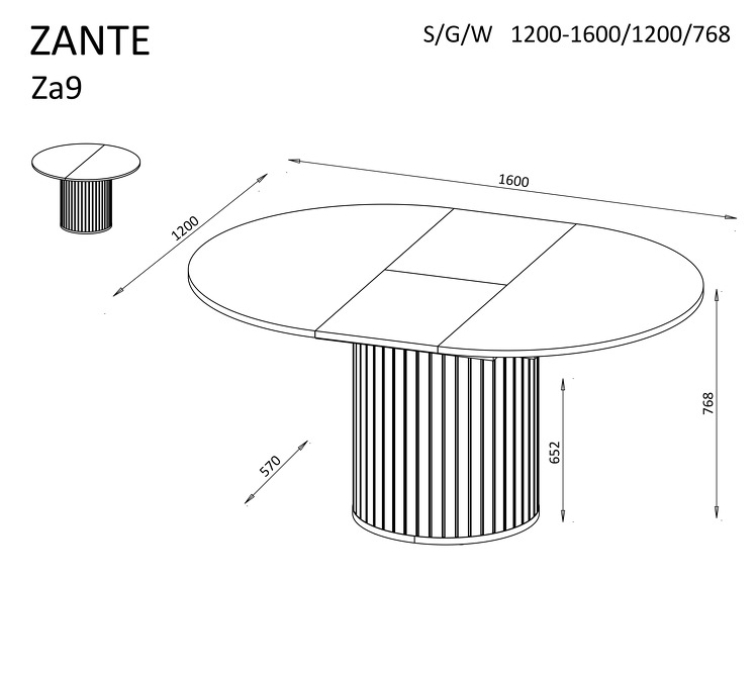 Jídelní stůl s rozkladem Zante ZA9