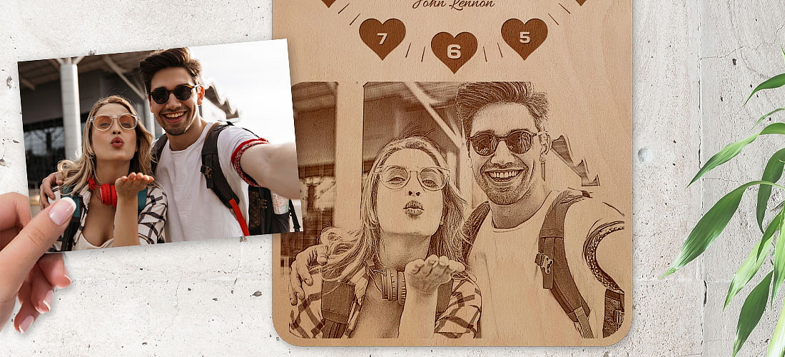 Dřevěné hodiny s fotografií Jumbo Srdce