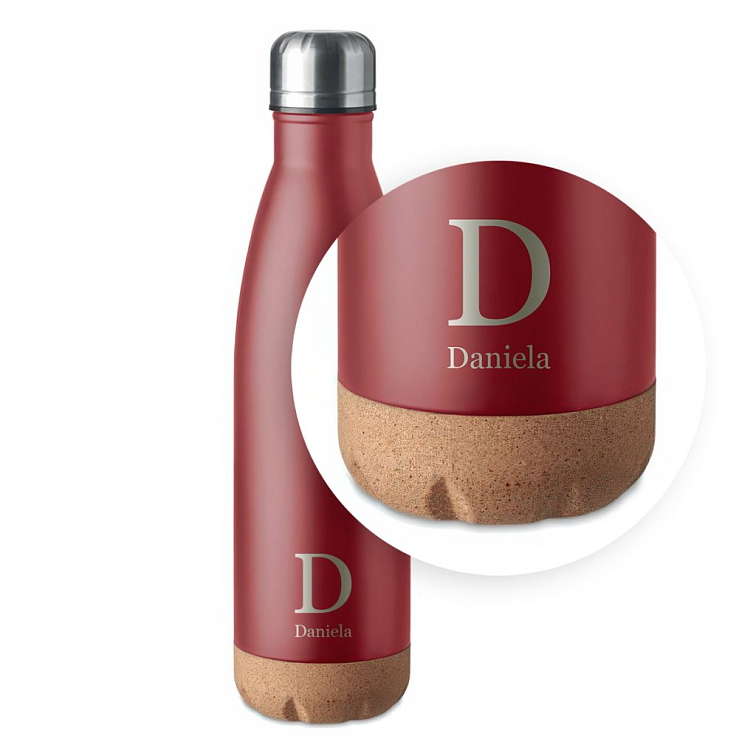 Kovová termolahev s korkovým dnem s motivem na míru, červená