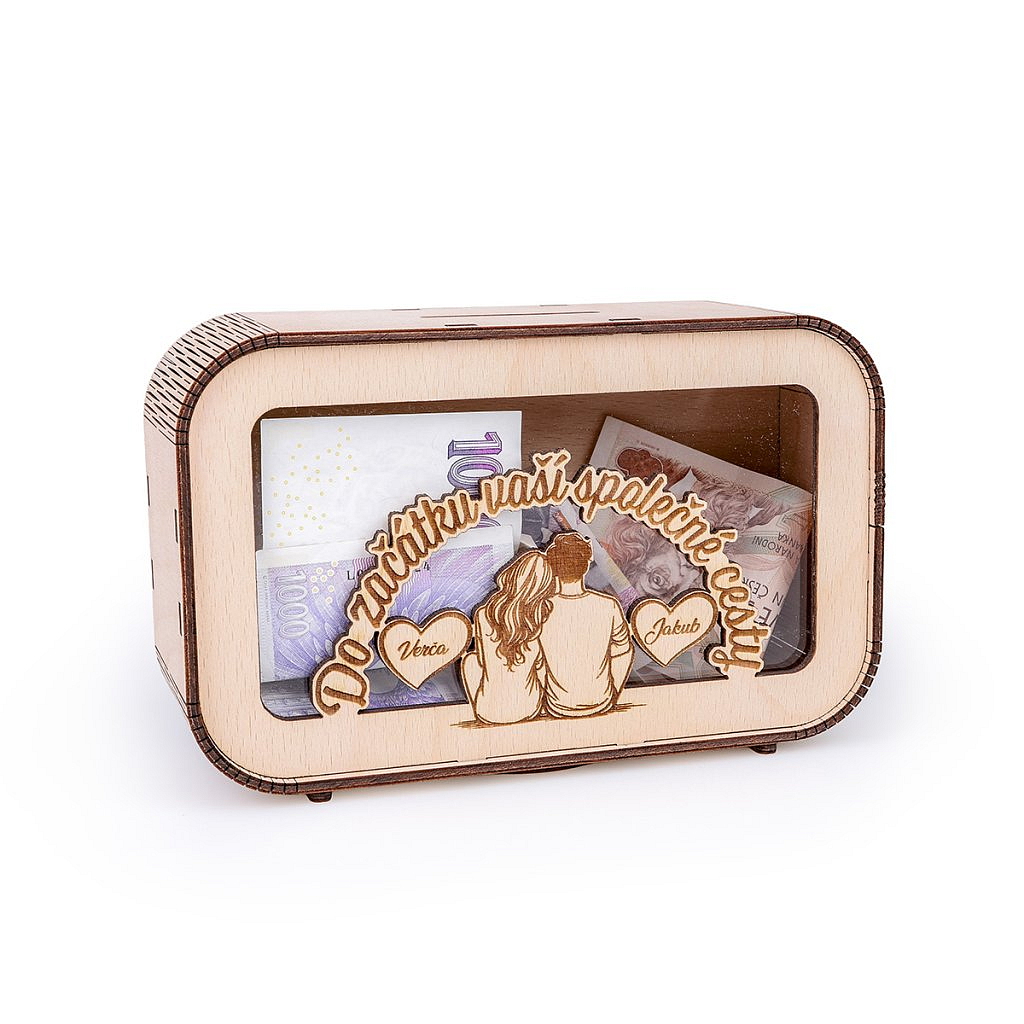 Dřevěná pokladnička pro novomanžele s textem na míru