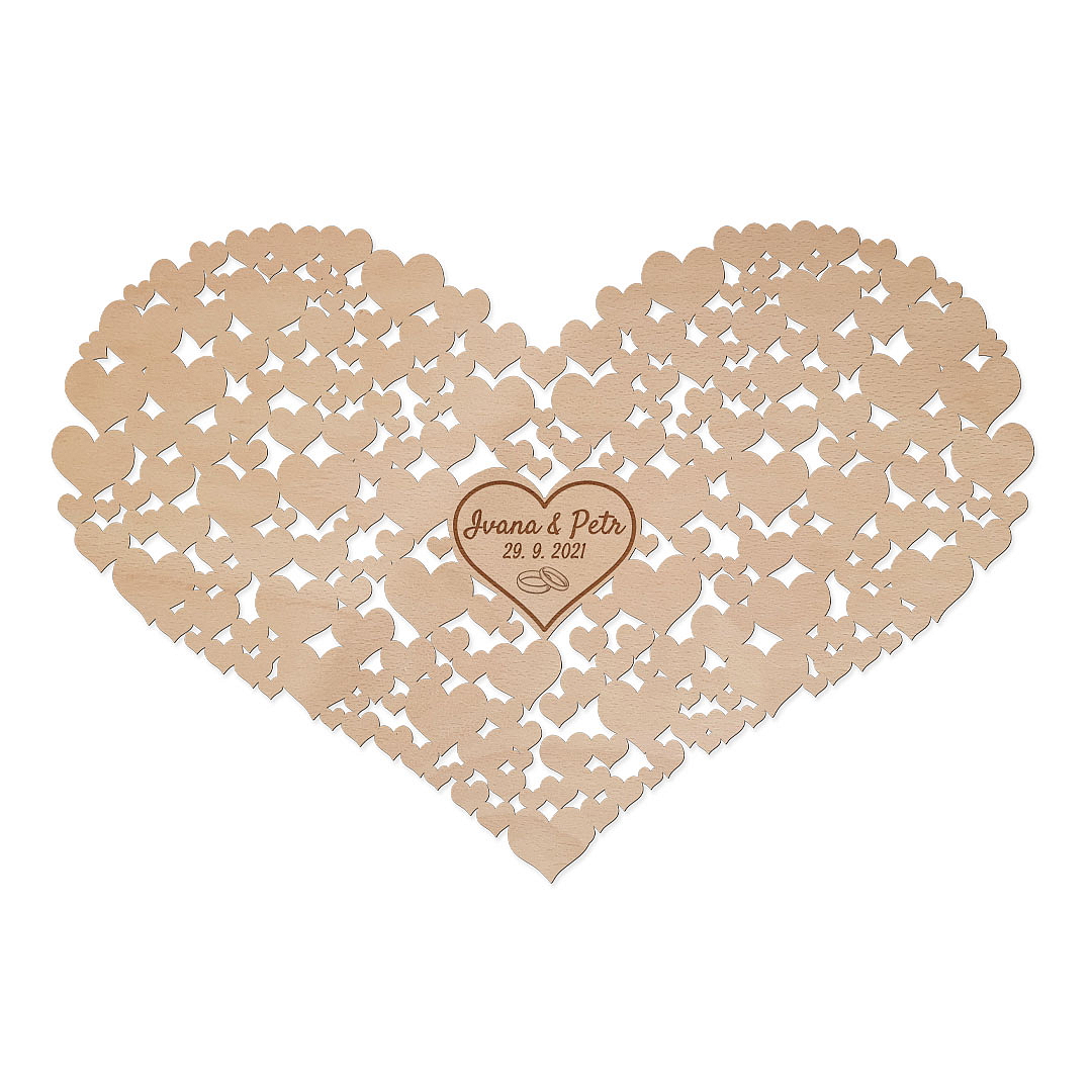 Dřevěné srdce na svatební přání 60x40 cm