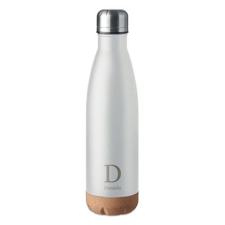 Kovová termolahev s korkovým dnem s motivem na míru, bílá