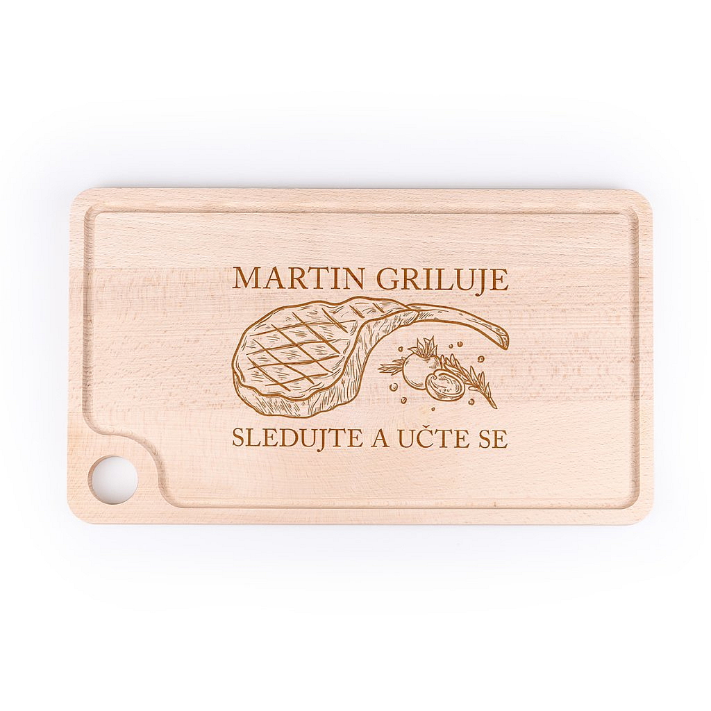 Masivní dubové grilovací prkénko s drážkou - s vlastním motivem