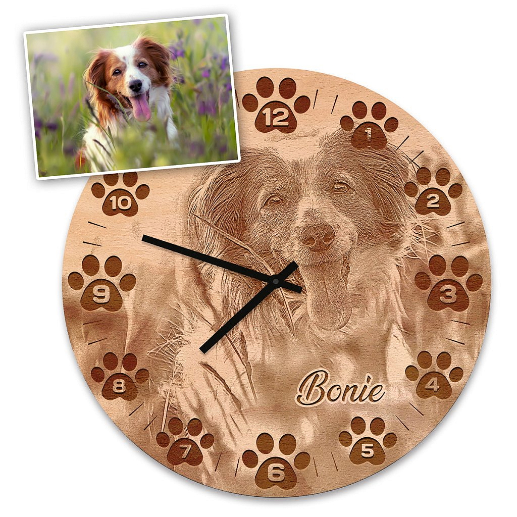 Dřevěné nástěnné hodiny - Vaše plemeno/fotografie