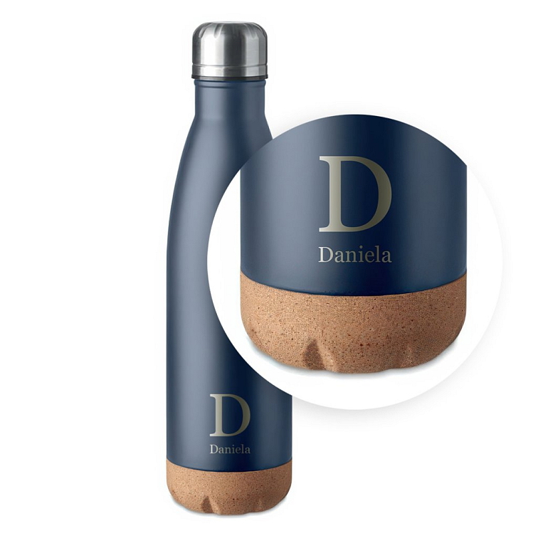 Kovová termolahev s korkovým dnem s motivem na míru, námořnicky modrá
