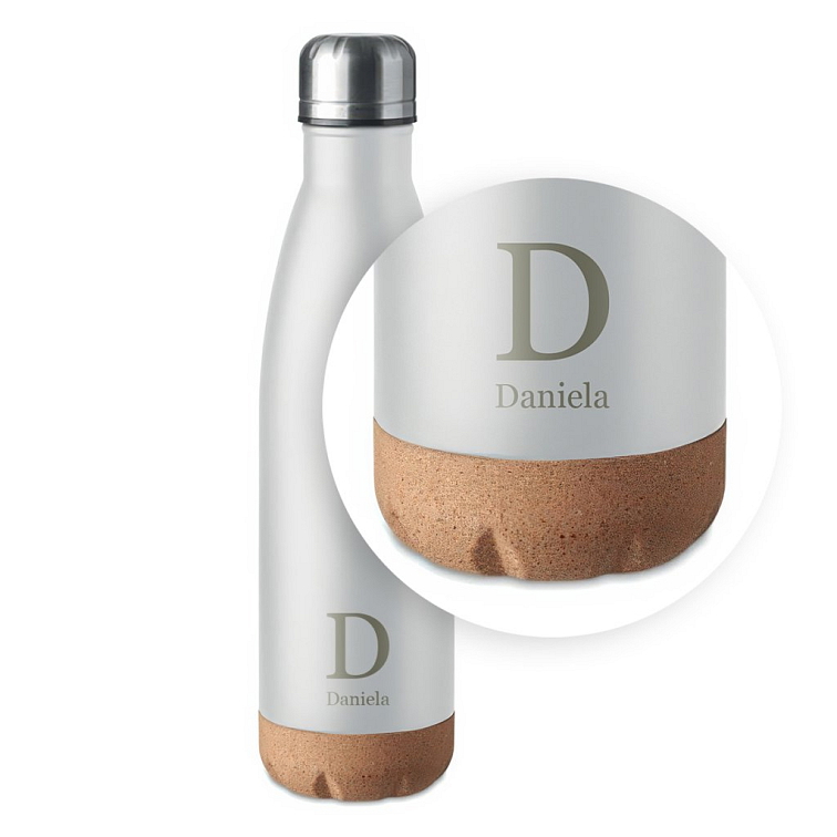 Kovová termolahev s korkovým dnem s motivem na míru, bílá
