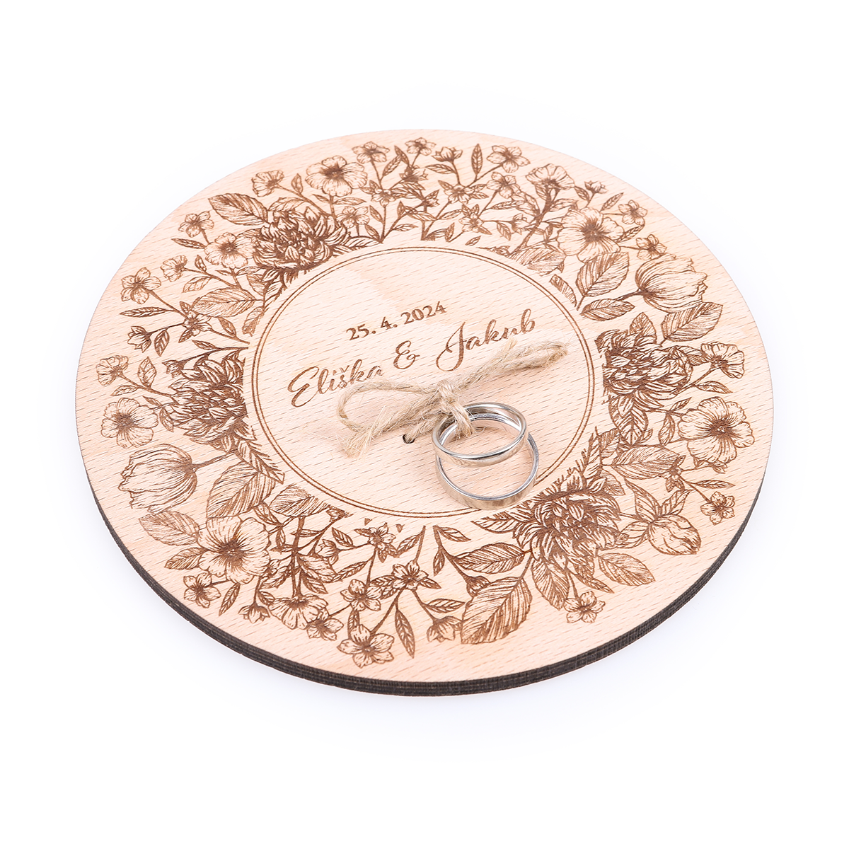 Dřevěný podnos na prstýnky s vaším motivem