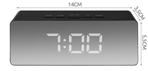 Multifunkčné zrkadlové hodiny s budíkom a teplomerom čierna ISO 9144