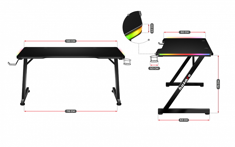 Masa de joc HUZARO HERO 2.5 RGB