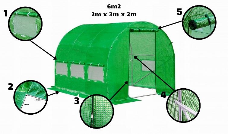 Záhradný fóliovník 2x3 s UV filtrom zelený