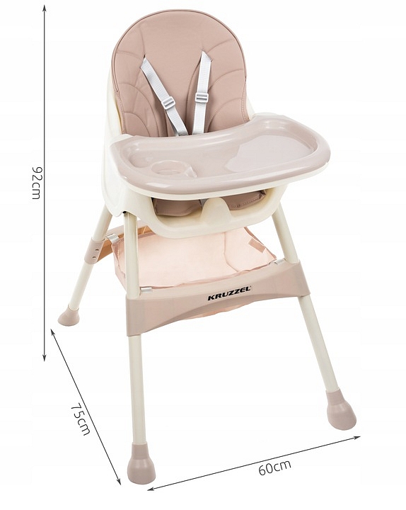 Detská jedálenská stolička 3v1 KRUZZEL - ružová