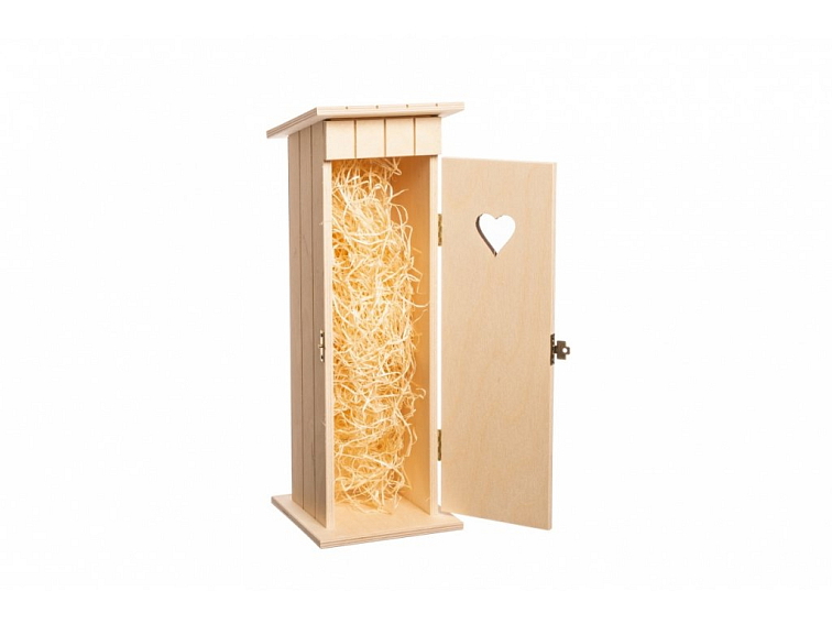 Dřevěná dárková krabička na láhev ve tvaru budky