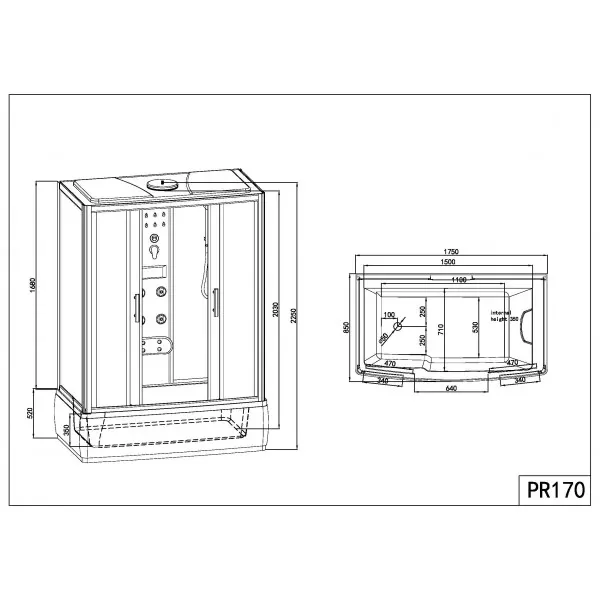 Sprchový a masážní box s vanou NEVADA 170x85x223 (PR170)