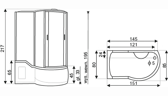 Sprchový a masážní box s vanou FANTASIE levá 150x85x217