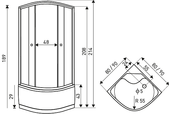 Sprchový box PAULINA 80x80 nebo 90x90x214
