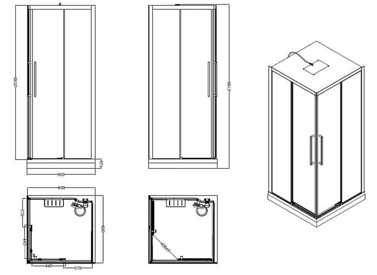 Sprchový box PEARL black 90x90x218