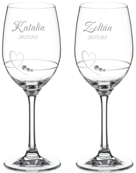 Esküvői fehérboros poharak Petit Heart Swarovski kristályokkal 240 ml 2 db