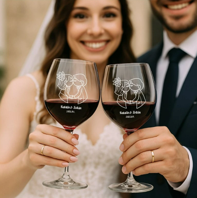 Esküvői vörösboros poharak ÚJ HÁZAS SZERELMES 750 ml 2 db