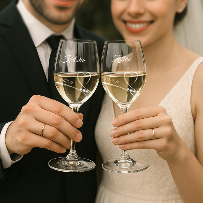 Esküvői fehérboros poharak Romance Swarovski kristályokkal 330 ml 2 db