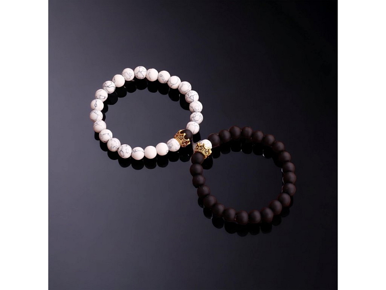 Náramek minerální párový s korunkou - černo - bílý