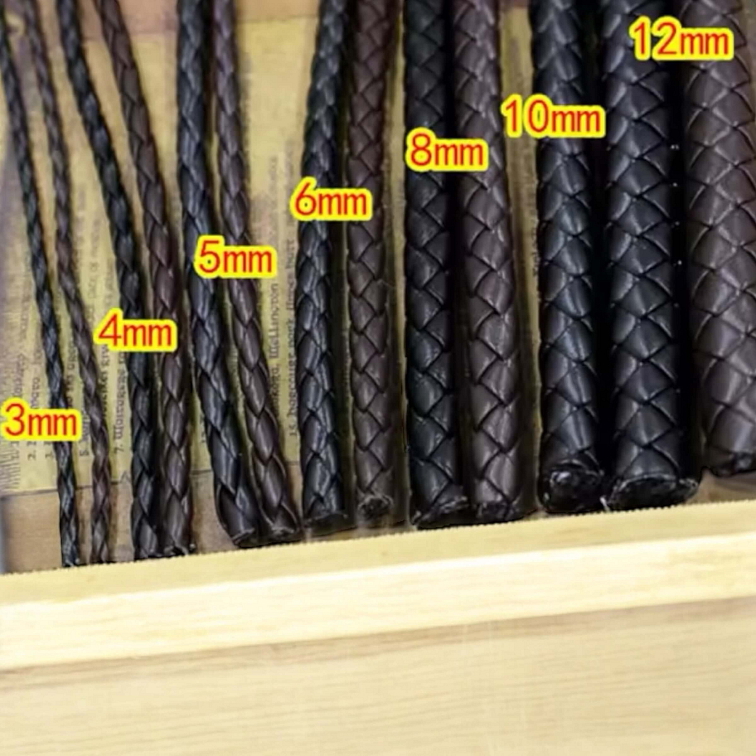 Náramek kožený double rope černý s magnetickým zapínáním a klipsy