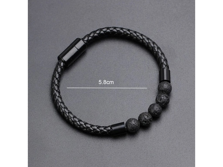 Náramek z lávových kamenů a PU kůže