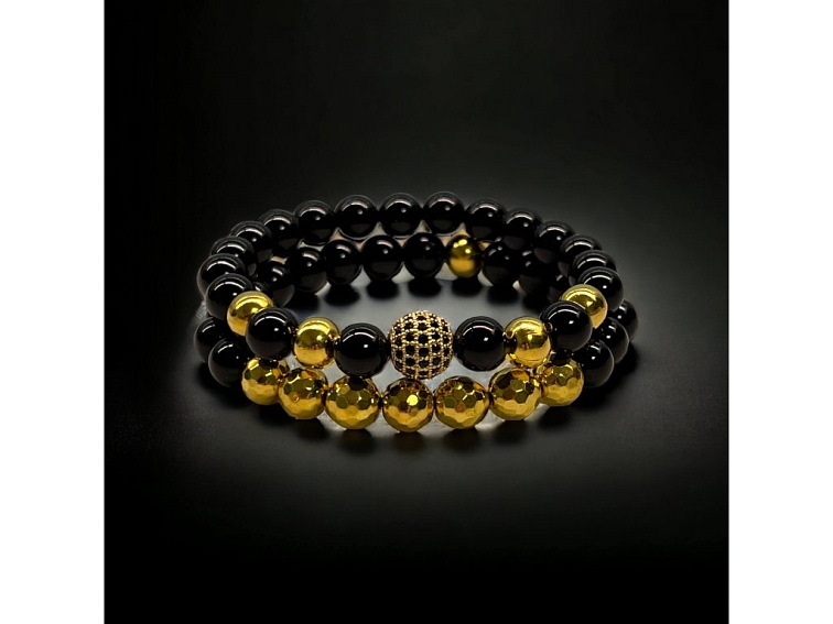 Náramkový set černo - zlatý se zirkony (onyx a hematit zlatý)