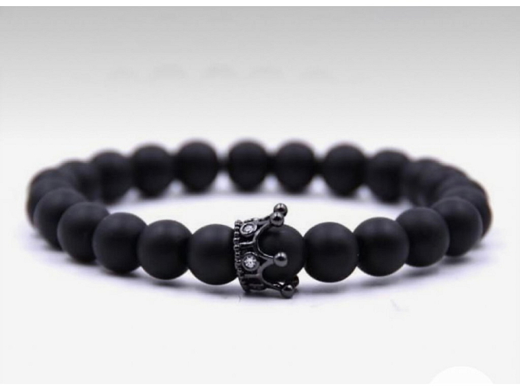 Náramek černý matný onyx s korunkou se zirkony