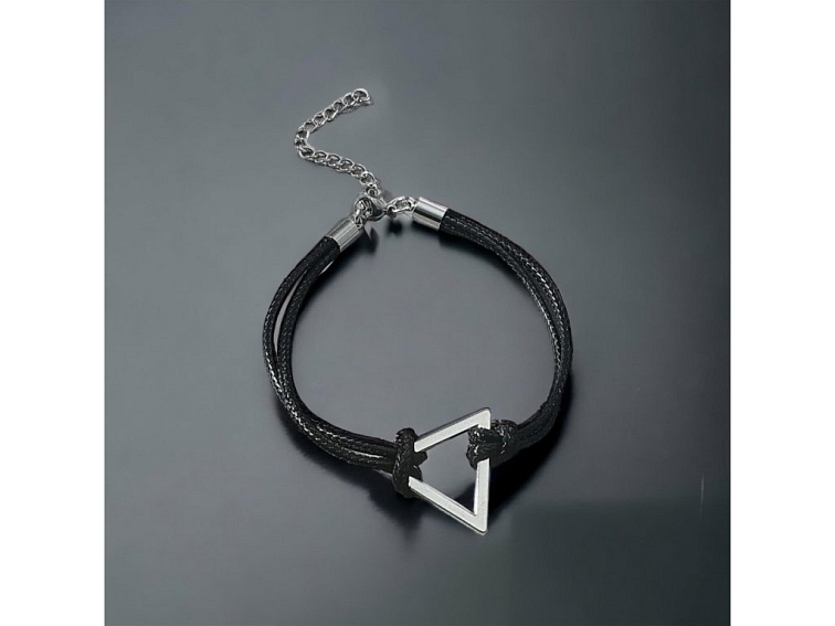 Náramek černý provázkový - TROJÚHELNÍK nerezový