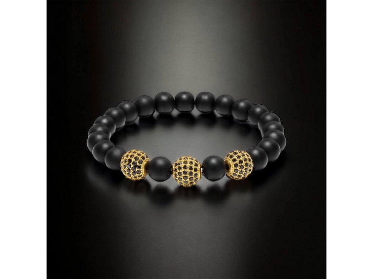 Náramek černý se zlatými kuličkami se zirkony