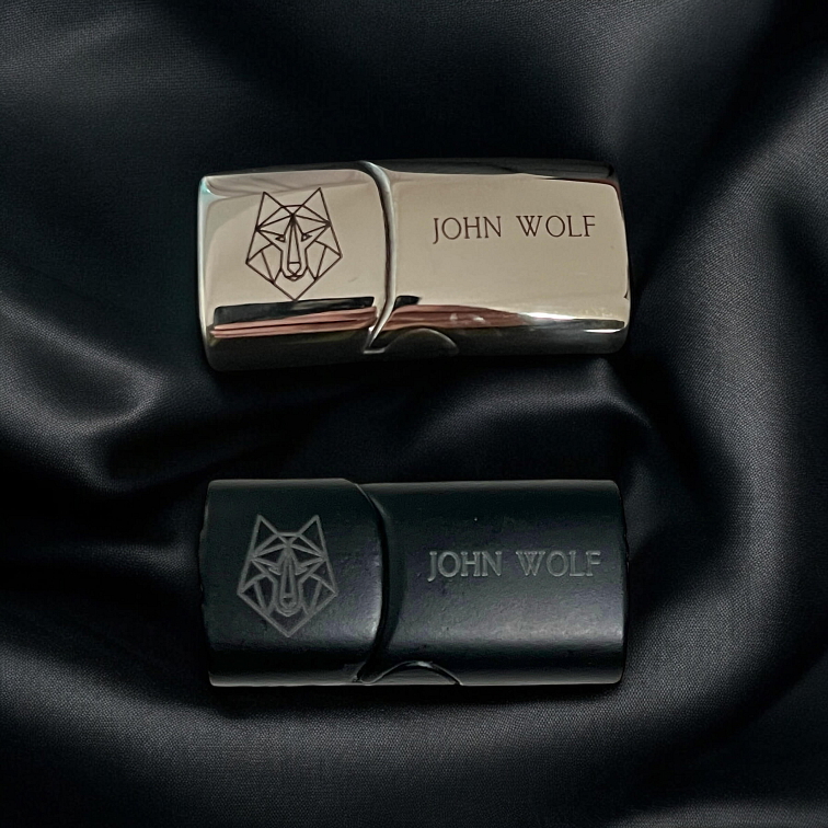 Náramek kožený masivní prošívaný na magnetické zapínání - nerez počerněná