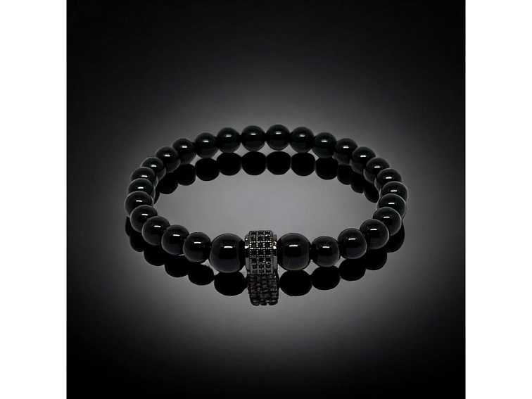 Náramek černý - onyx lesklý s rozdělovačem se zirkony