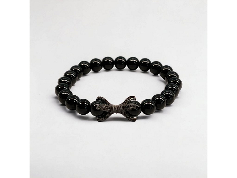 Náramek minerální onyx se spojovacím korálkem se zirkony černý