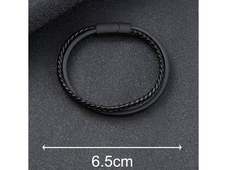 Náramek kombinovaný dvojitý z kůže černý