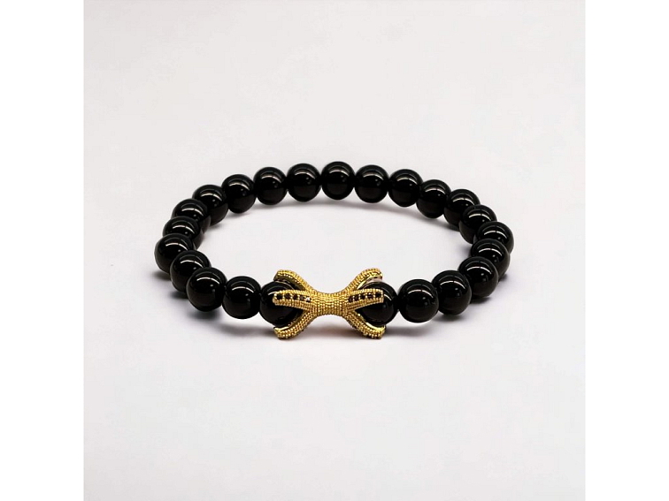 Náramek minerální onyx se spojovacím korálkem se zirkony zlatý