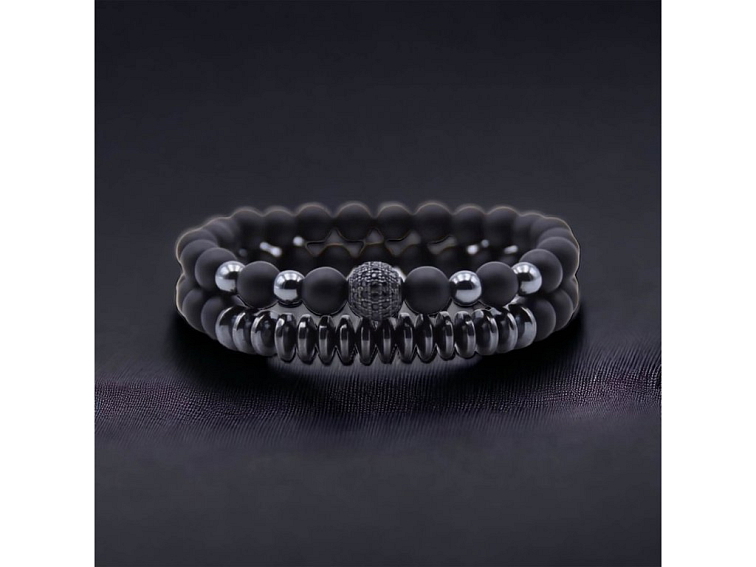Náramkový set onyx a hematit s černou kuličkou se zirkony