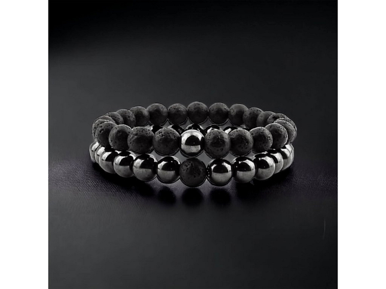 Náramek párový lávový kámen a hematit