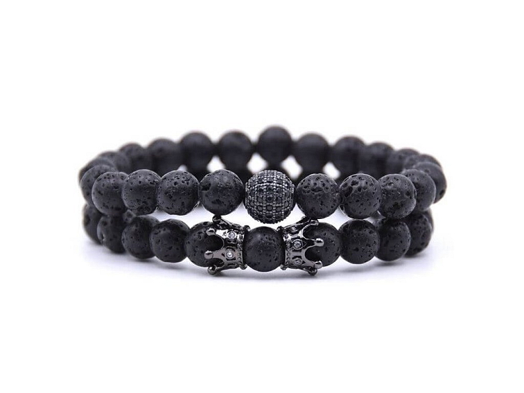 Náramkový set z lávového kamene, korunek a kuličky se zirkony
