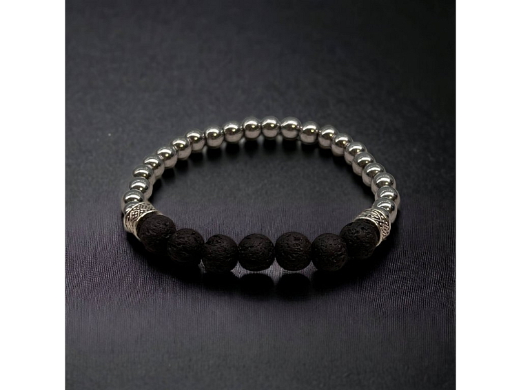 Náramek minerální z hematitu a lávy s rozdělovači