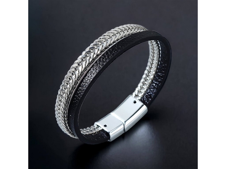 Náramek kombinovaný černo-stříbrný vrstvený