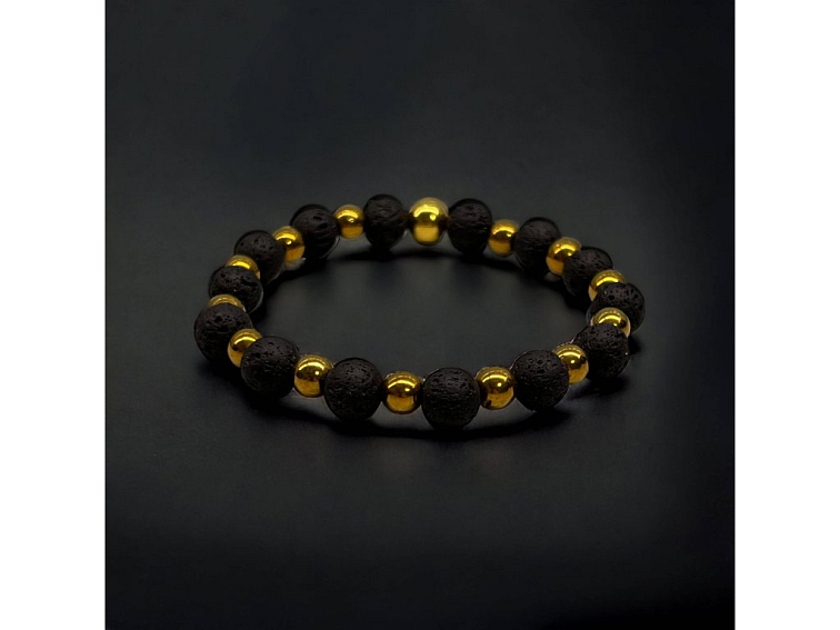Náramek minerální z lávového kamene a zlatého hematitu