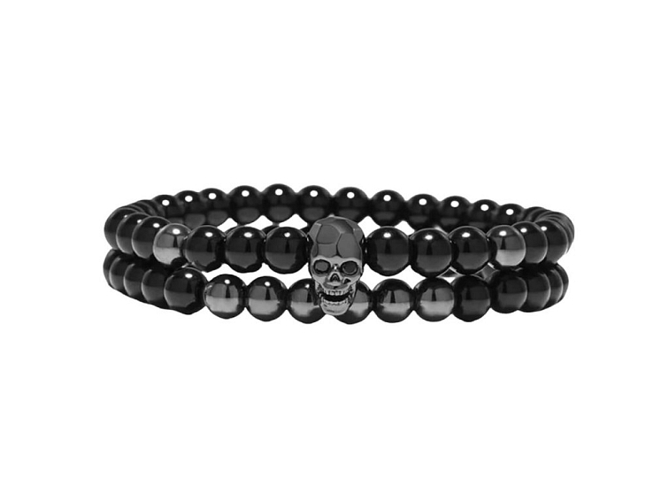 Náramkový set černý s lebkou se zirkony