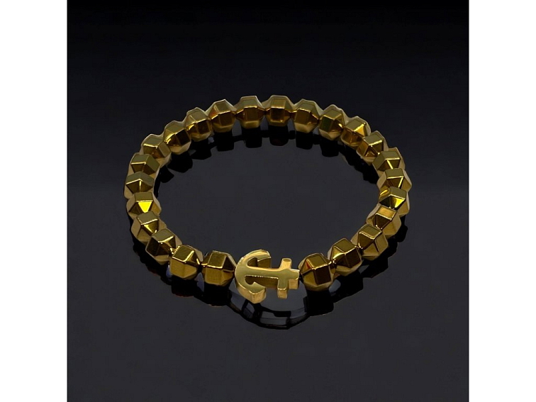 Náramek minerální zlatý z hematitu s kotvou