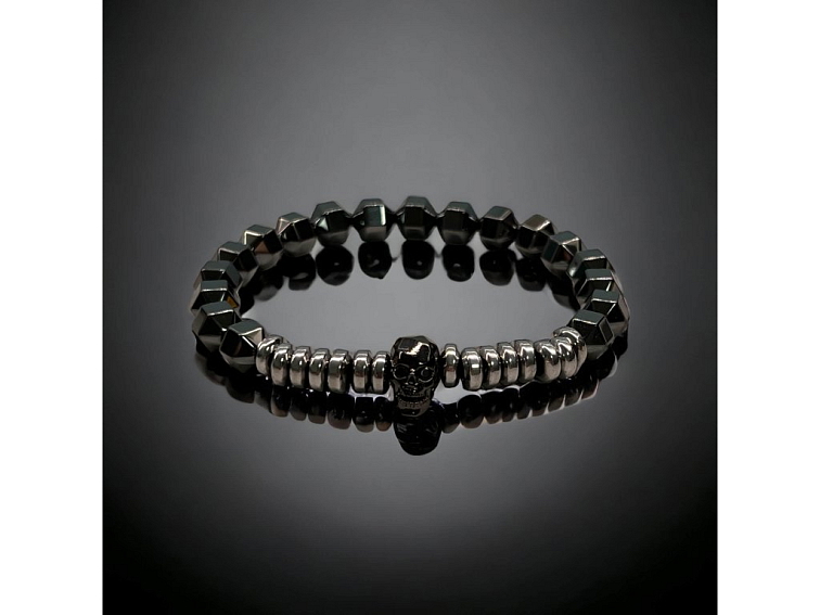 Náramek minerální s lebkou z hematitu