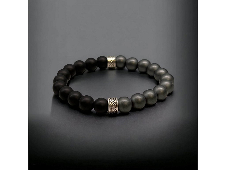 Náramek minerální černo - šedý (onyx a hematit)