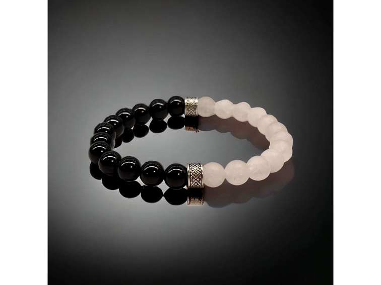 Náramek minerální černo - bílý (onyx a jadeit)
